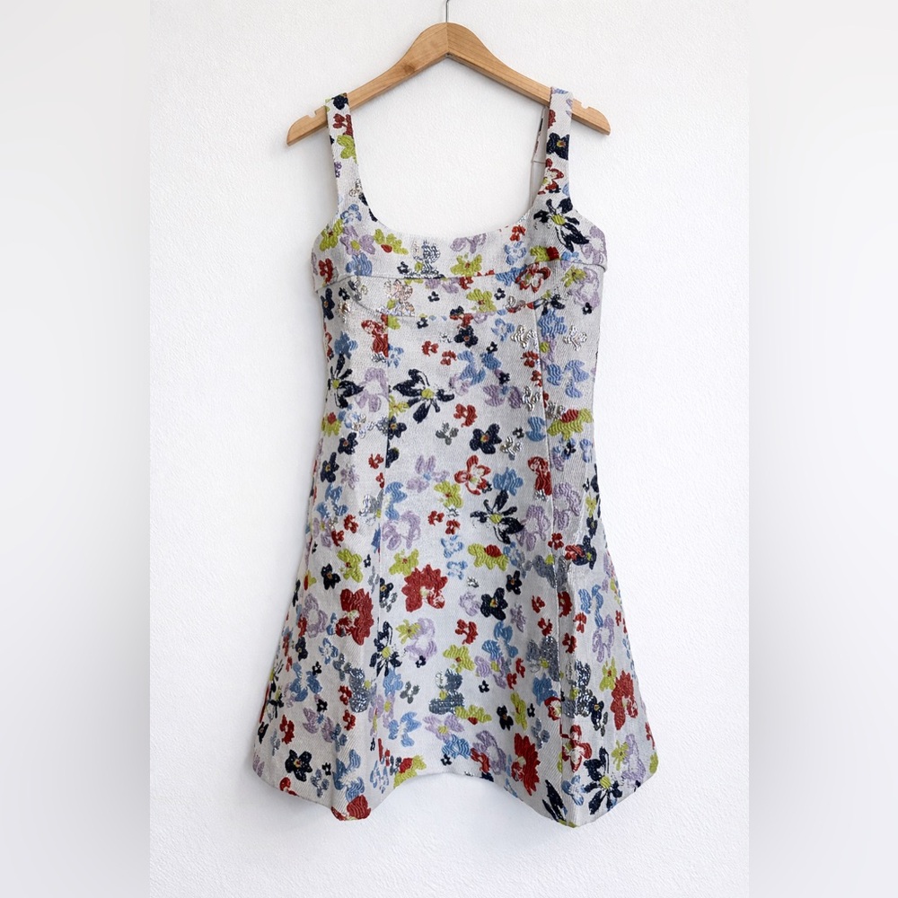 STINE GOYA Skyfall Flower Woven Jacquard Minidress Sleeveless Dress